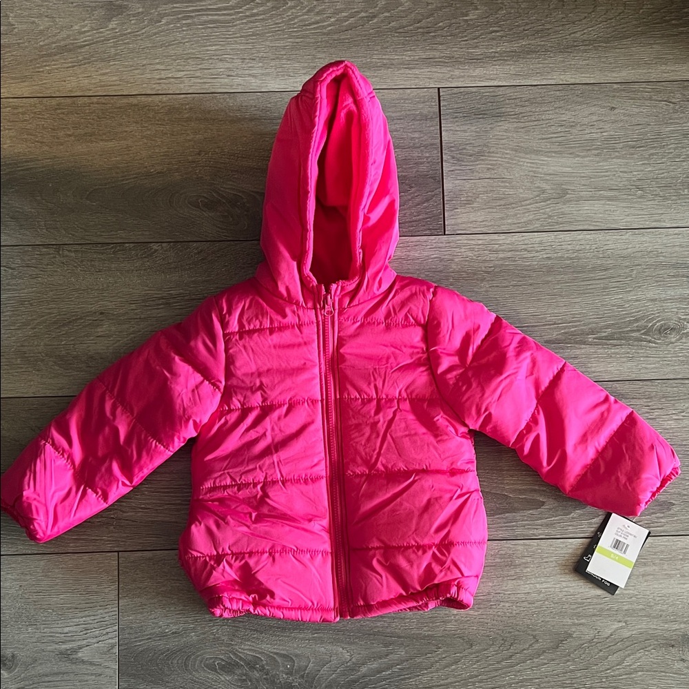London Fog Bright Pink Hooded Puffer Jacket